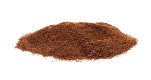 Photo of Heap of aromatic instant coffee isolated on white