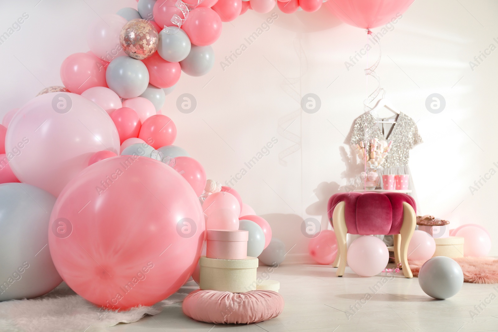 Photo of Room decorated with colorful balloons for party