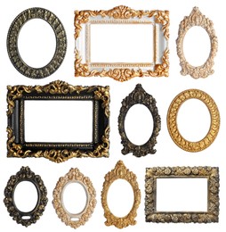 Set of different old fashioned frames on white background