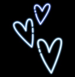 Illustration of Hearts glowing neon sign on black background