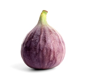 Whole ripe purple fig on white background