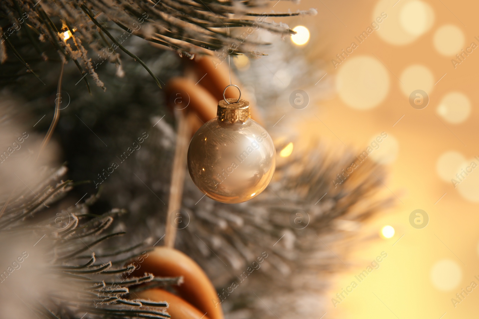 Photo of Beautiful Christmas tree with decor indoors, closeup