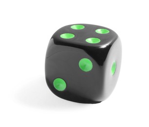 Photo of One black game dice isolated on white