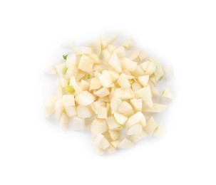 Pieces of fresh garlic isolated on white, top view