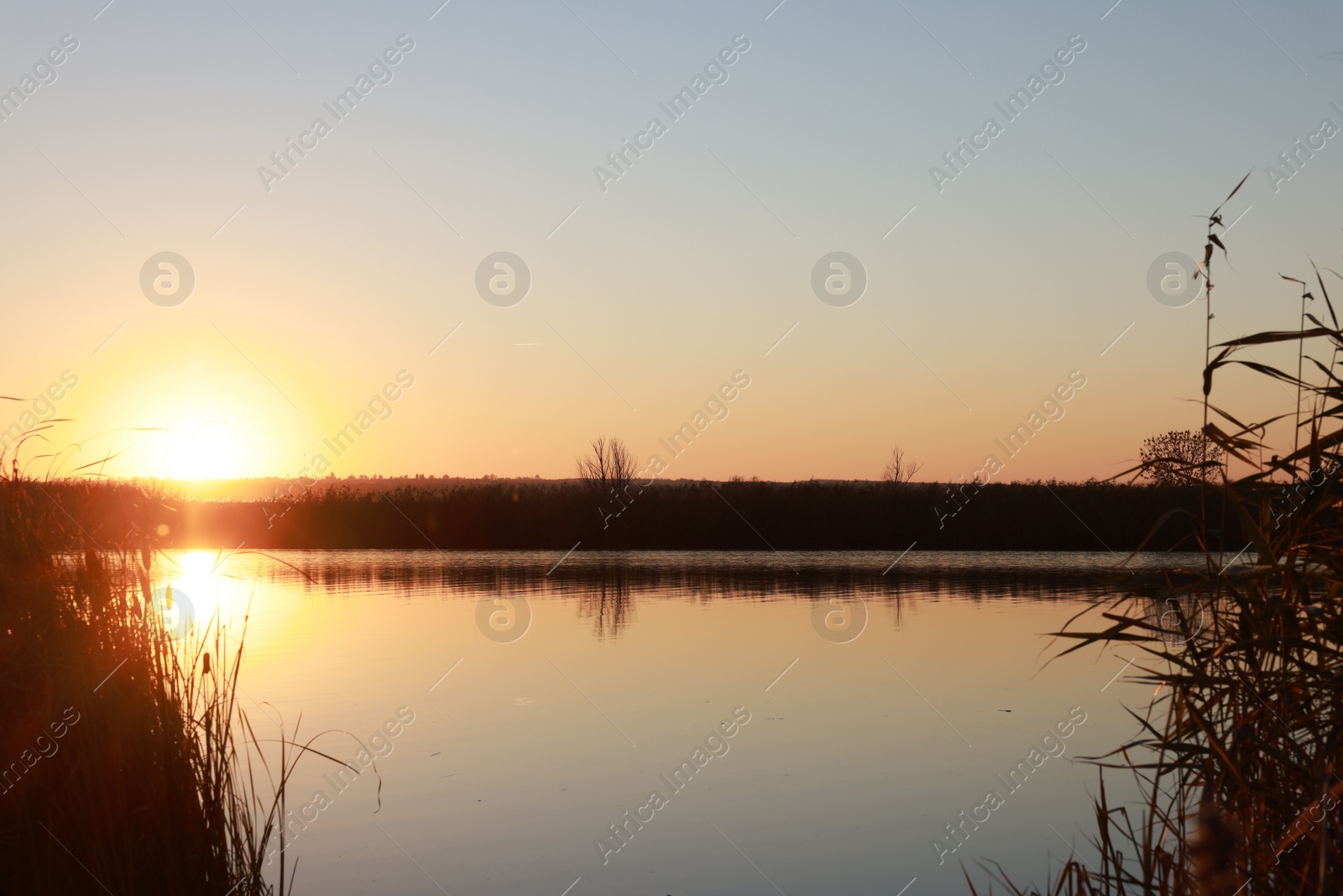 Photo of Picturesque view of tranquil river at sunset