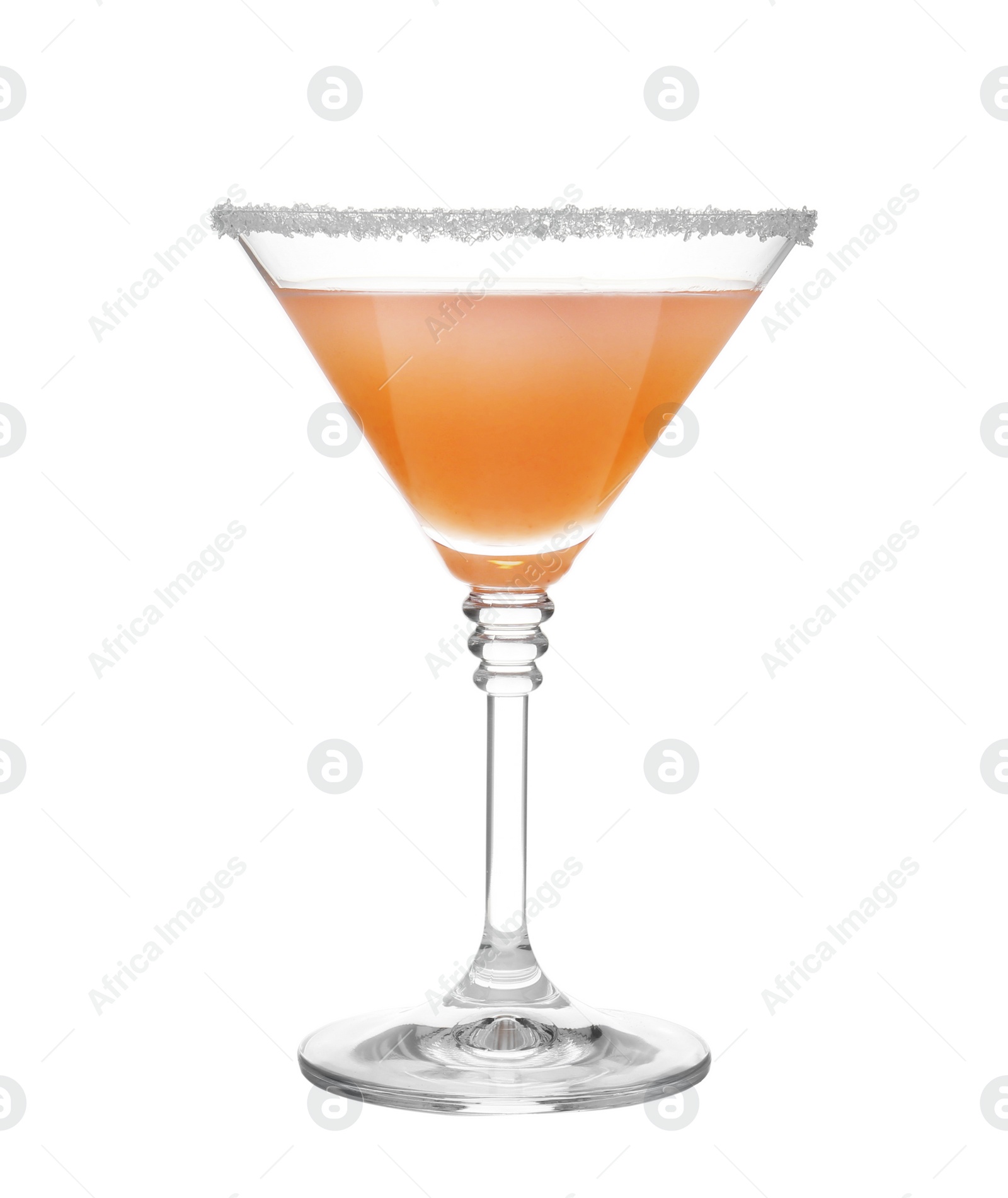 Photo of Glass of martini cocktail on white background