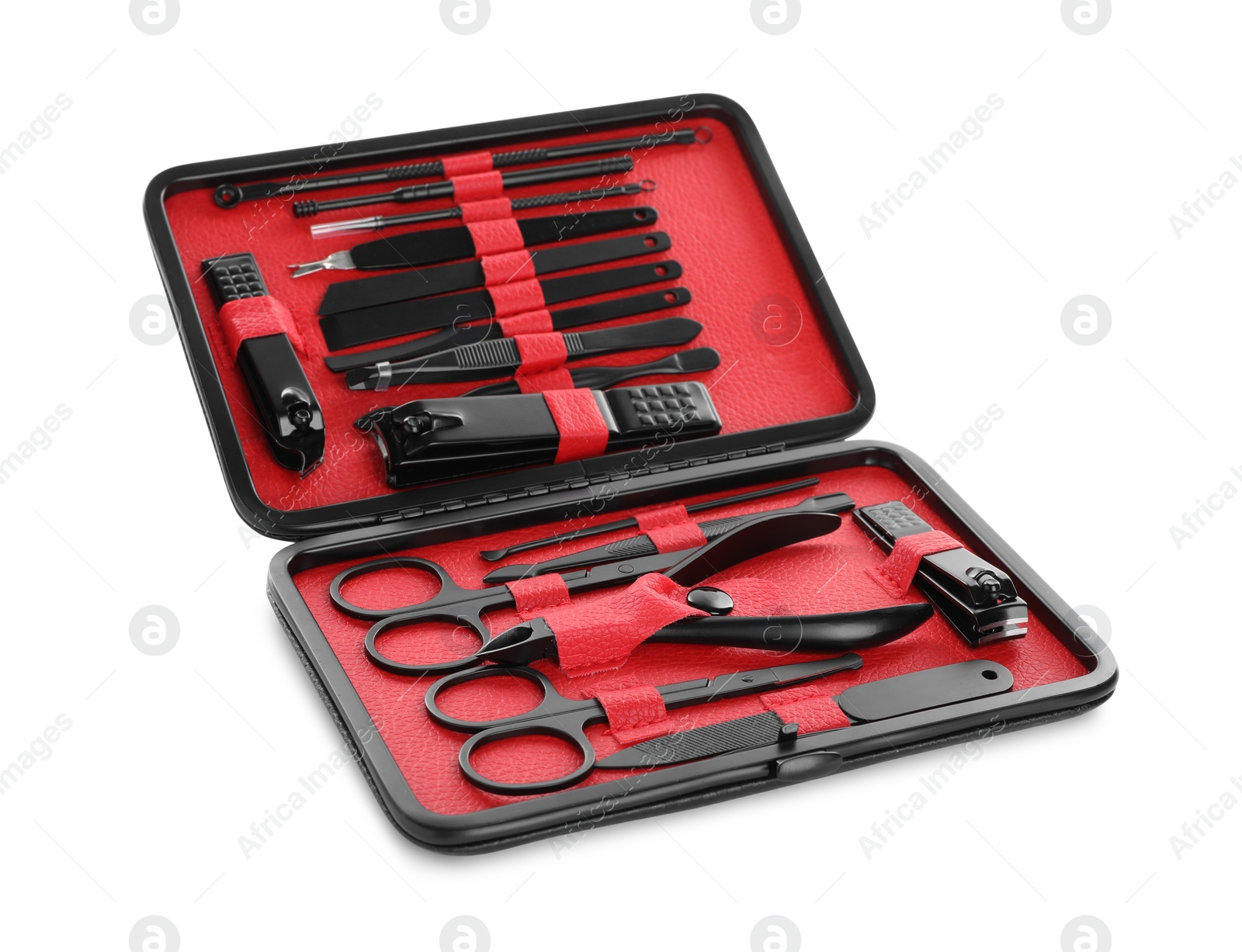 Photo of Manicure set in case isolated on white
