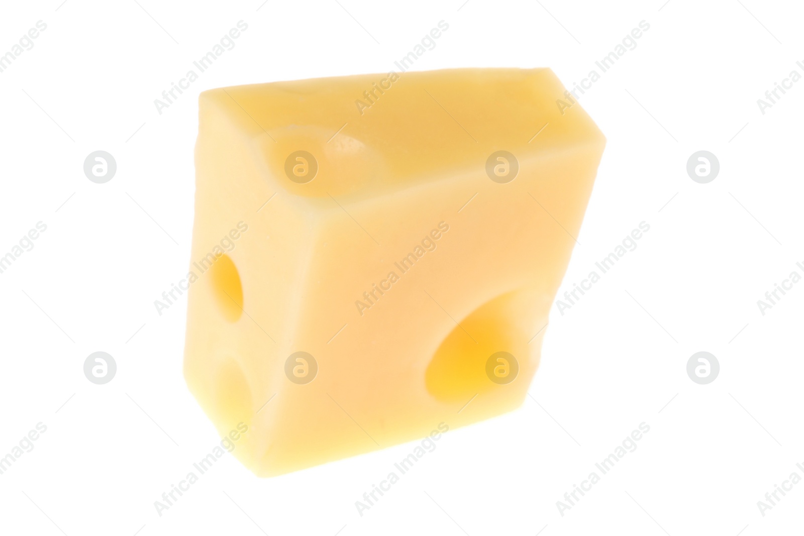 Photo of Cube of delicious cheese isolated on white