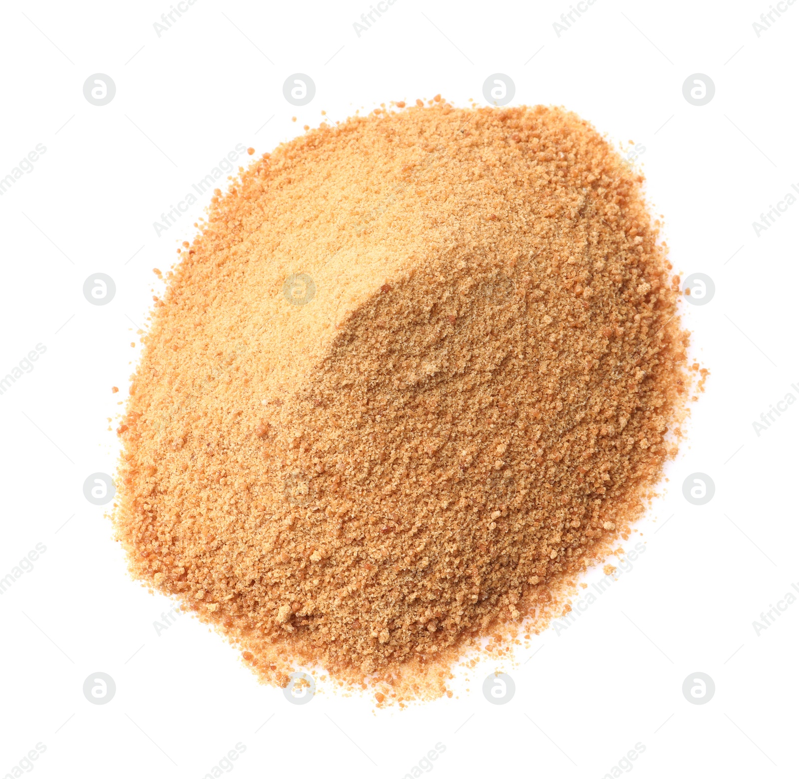 Photo of Coconut sugar isolated on white, top view