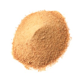 Photo of Coconut sugar isolated on white, top view