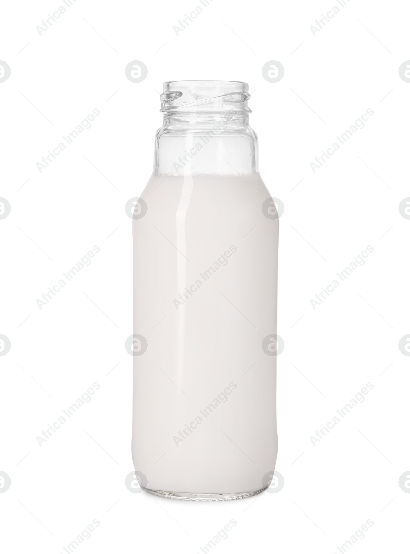 Photo of Bottle of tasty milk isolated on white