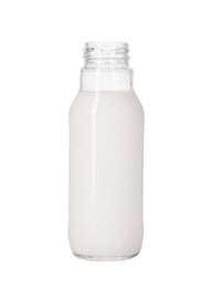 Bottle of tasty milk isolated on white
