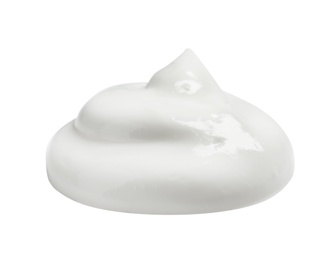 Photo of Sample of creamy yogurt on white background