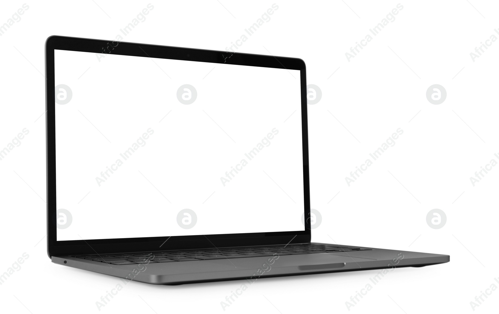 Photo of Modern laptop with blank screen isolated on white