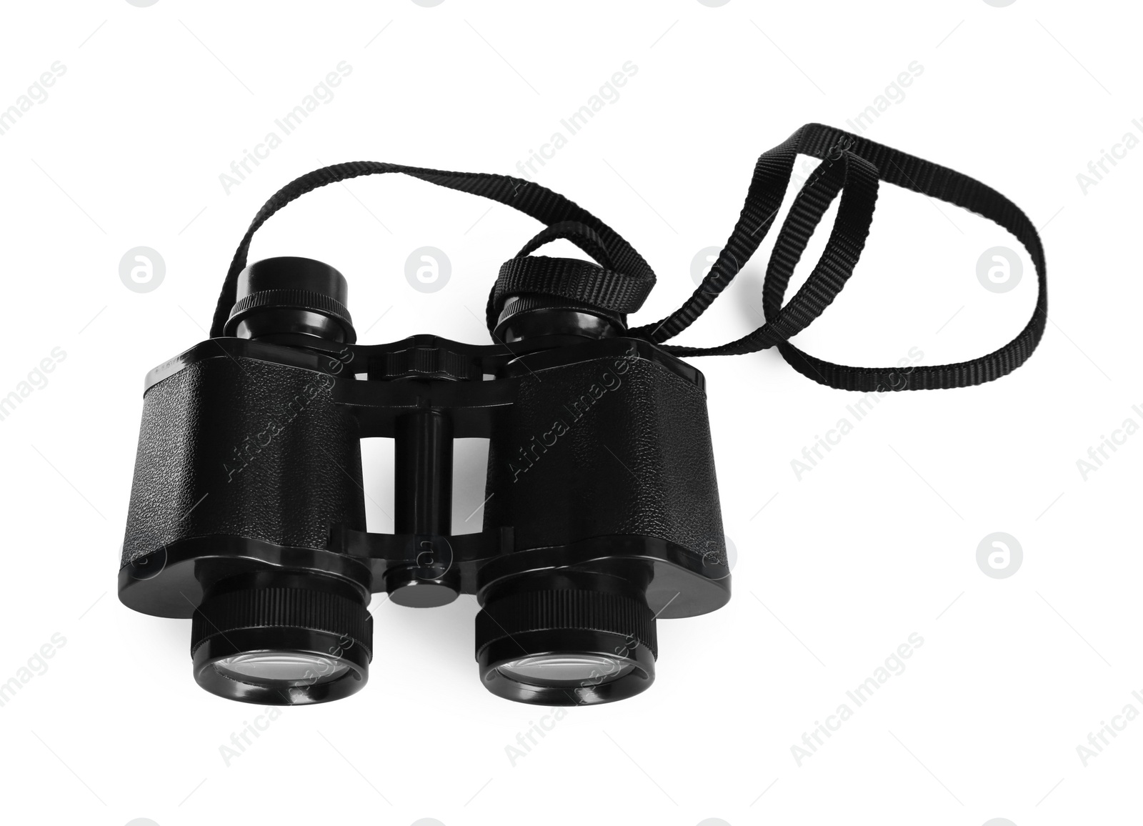 Photo of Modern binoculars isolated on white, above view