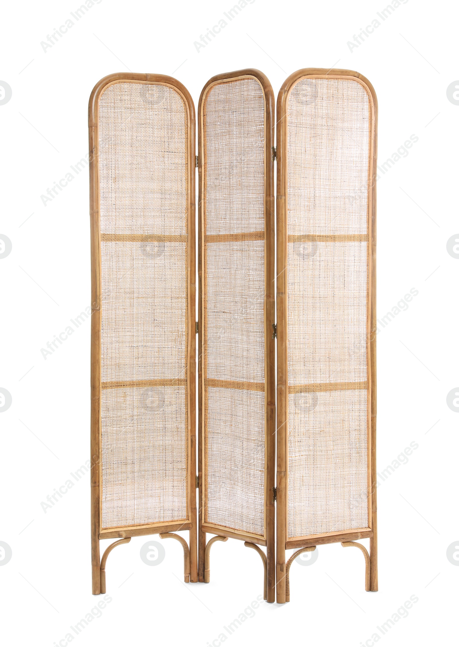 Photo of Wooden folding screen isolated on white. Interior element