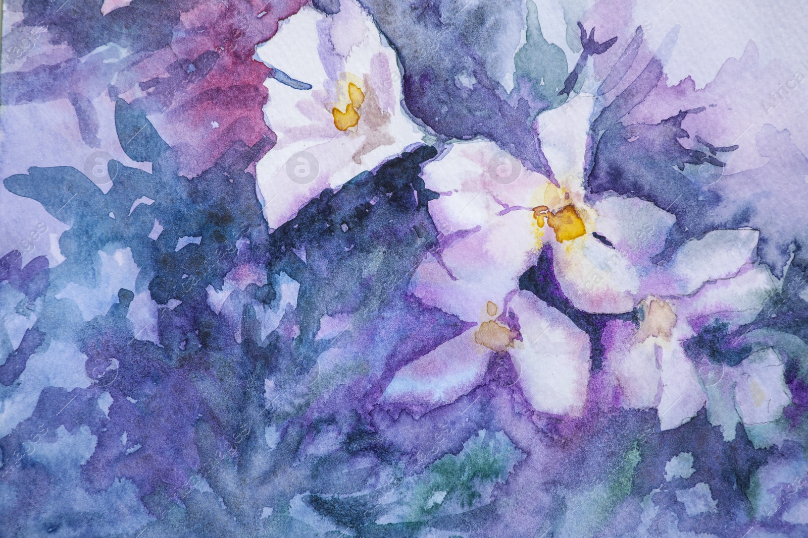 Photo of Closeup view of beautiful floral watercolor painting