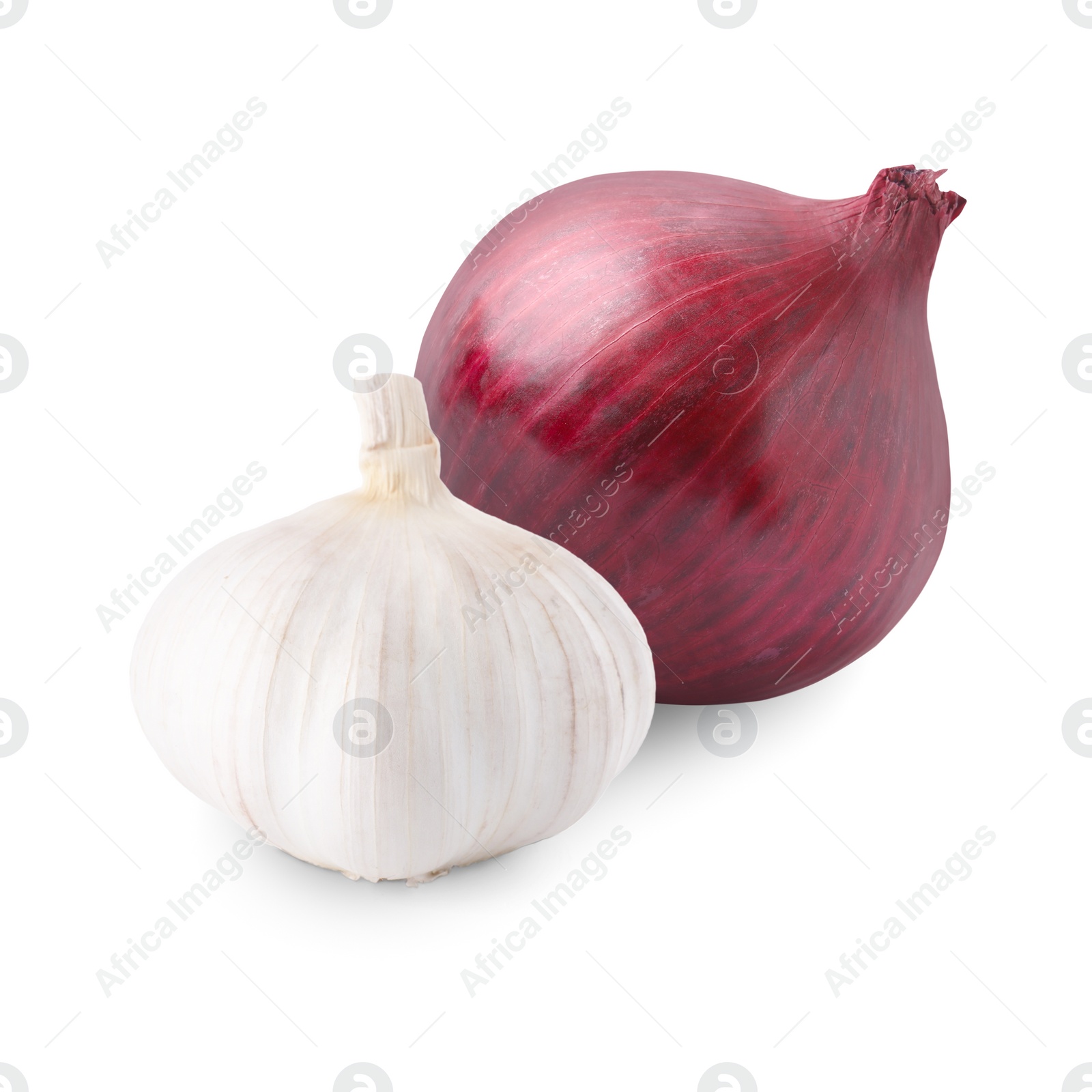 Image of Garlic and red onion isolated on white