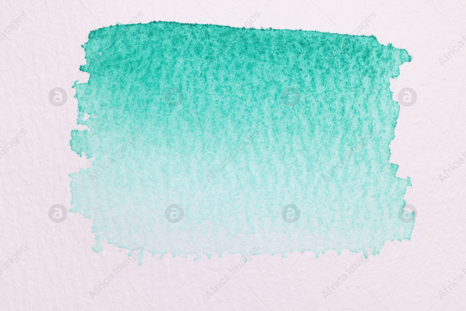 Photo of Abstract green watercolor painting on white paper, top view