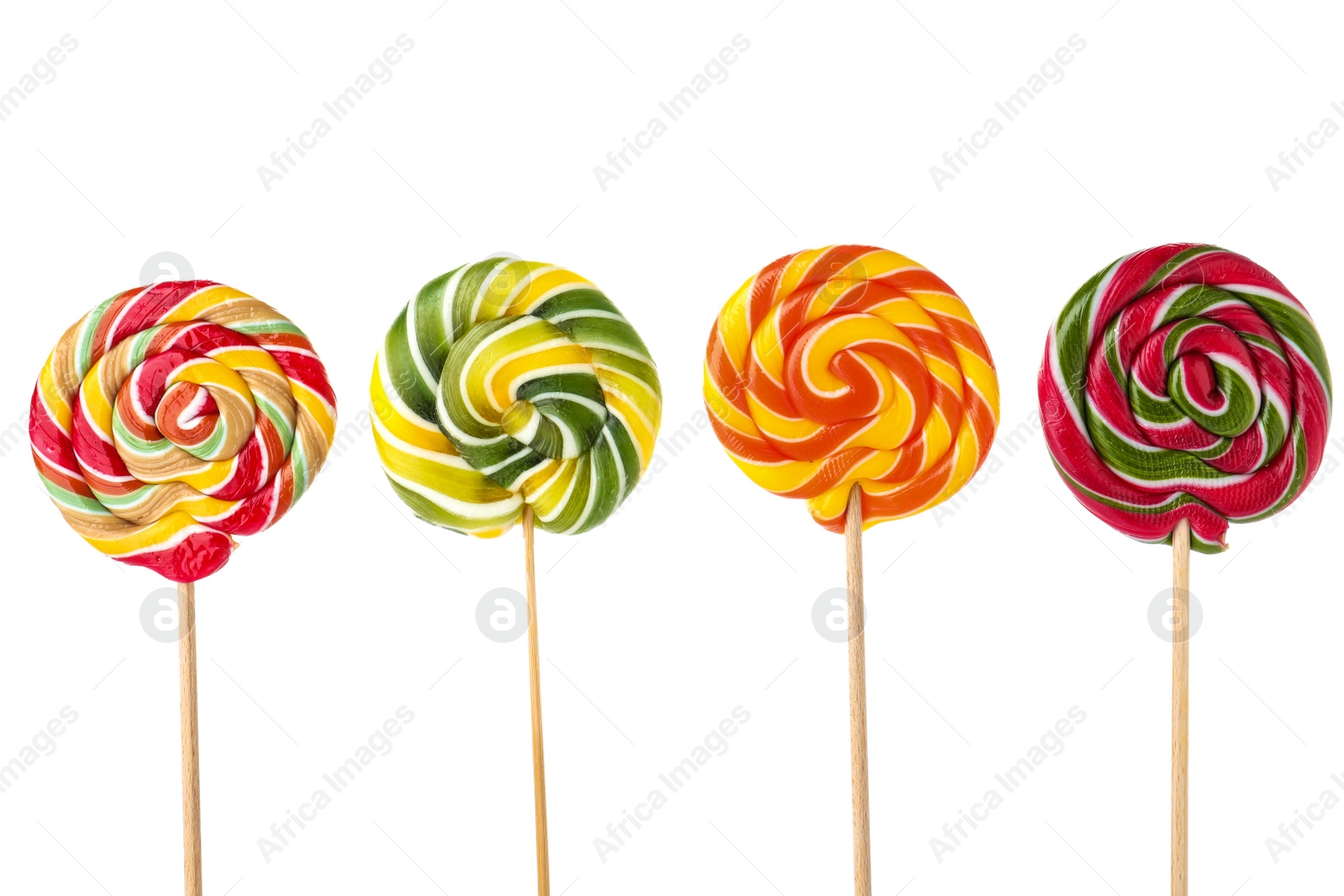 Photo of Different tasty colorful candies on white background