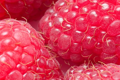 Photo of Tasty fresh ripe raspberries as background, macro view. Fresh berries