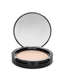 Photo of Face powder with mirror isolated on white