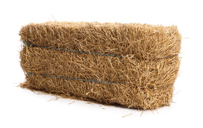 Bale of dried straw isolated on white