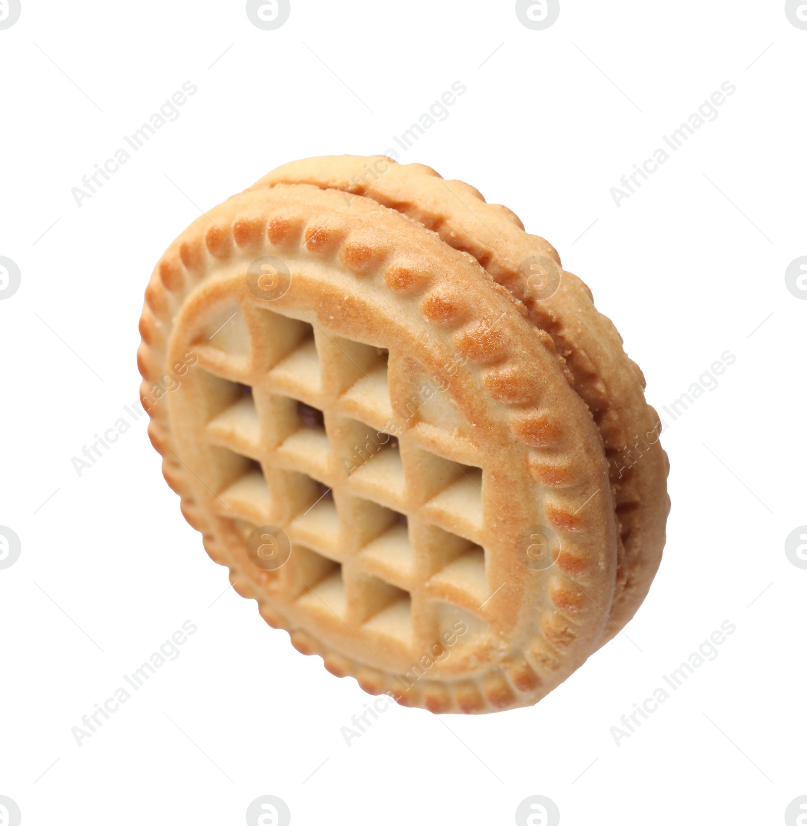 Photo of One tasty sandwich cookie isolated on white