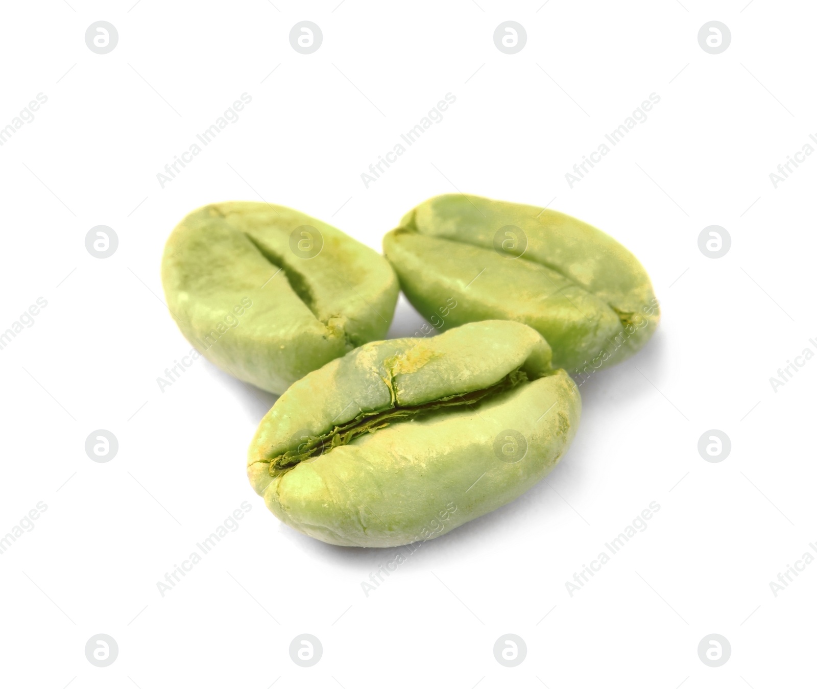 Photo of Organic green coffee beans on white background