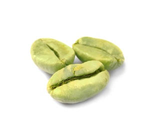 Photo of Organic green coffee beans on white background