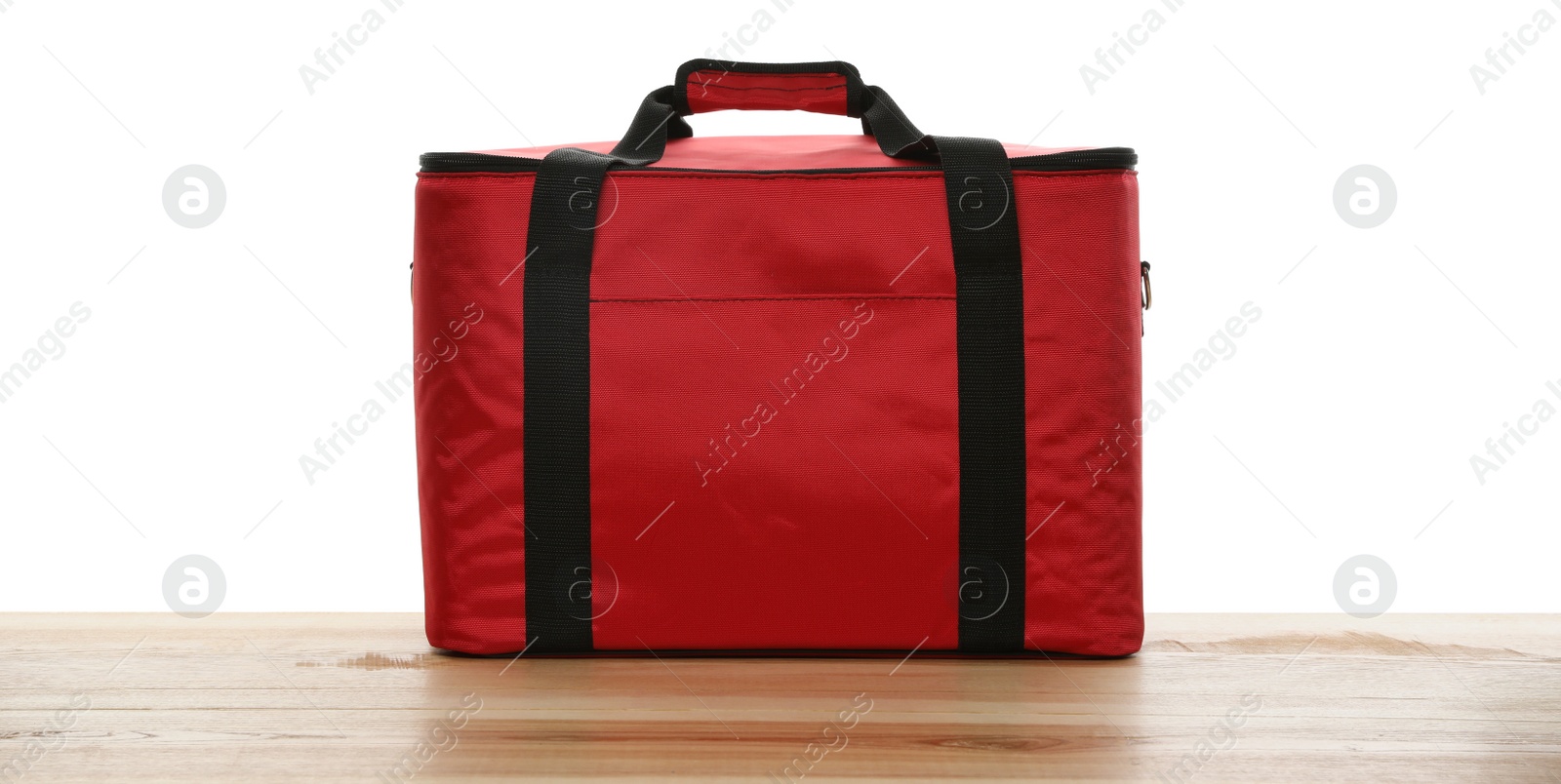 Photo of Modern red thermo bag isolated on white