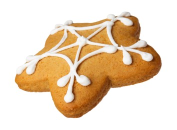 Tasty star shaped Christmas cookie with icing isolated on white