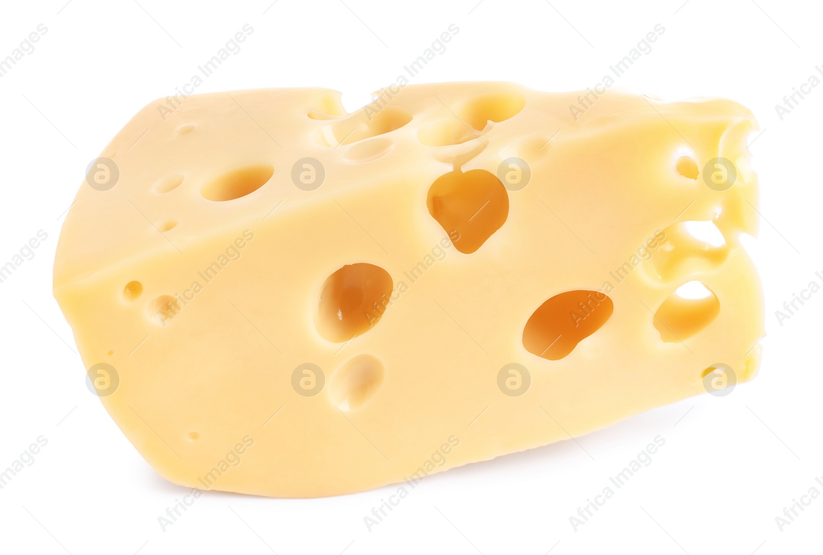 Photo of Piece of cheese with holes isolated on white