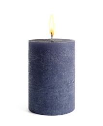 Photo of Decorative color wax candle on white background