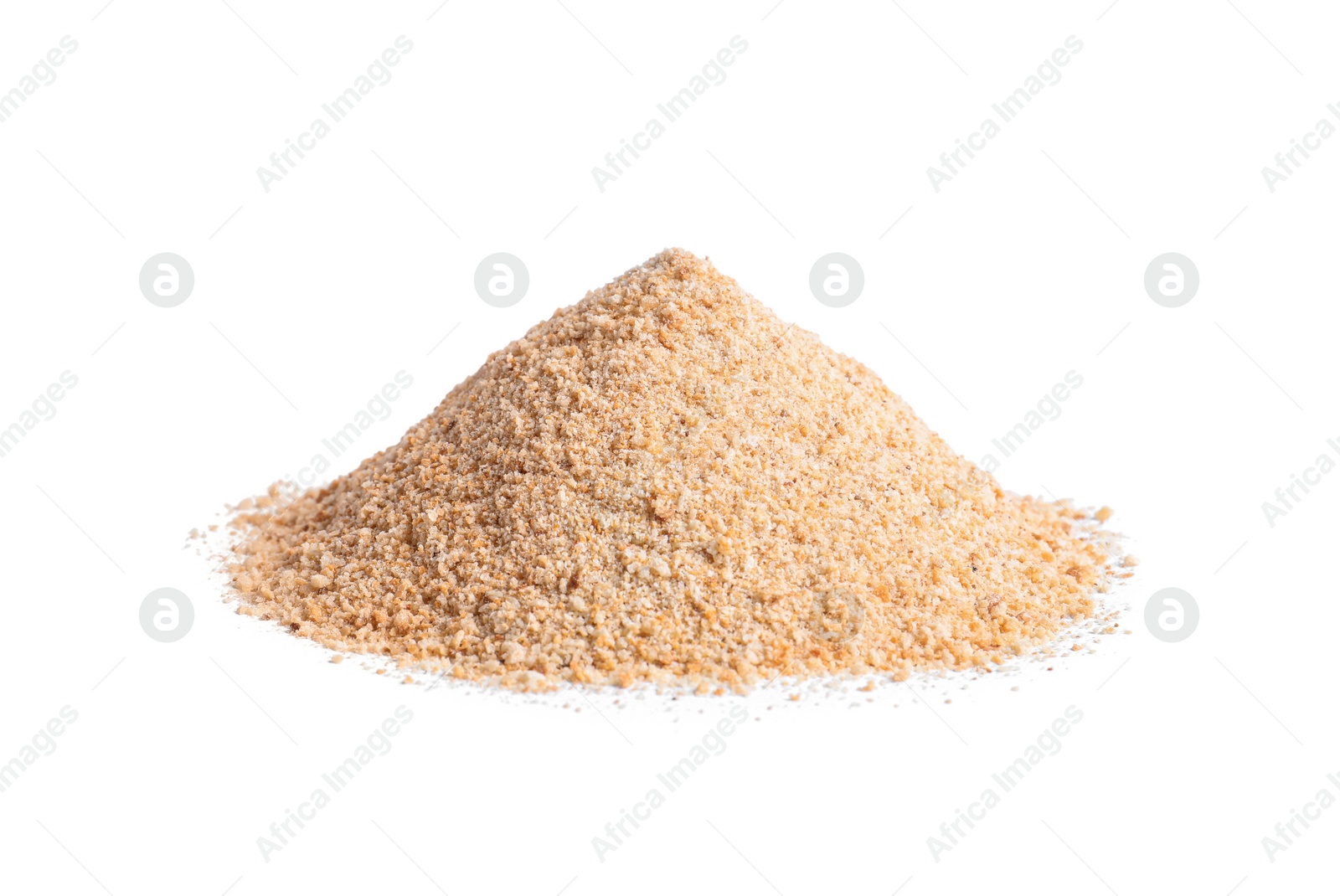 Photo of Pile of fresh bread crumbs isolated on white