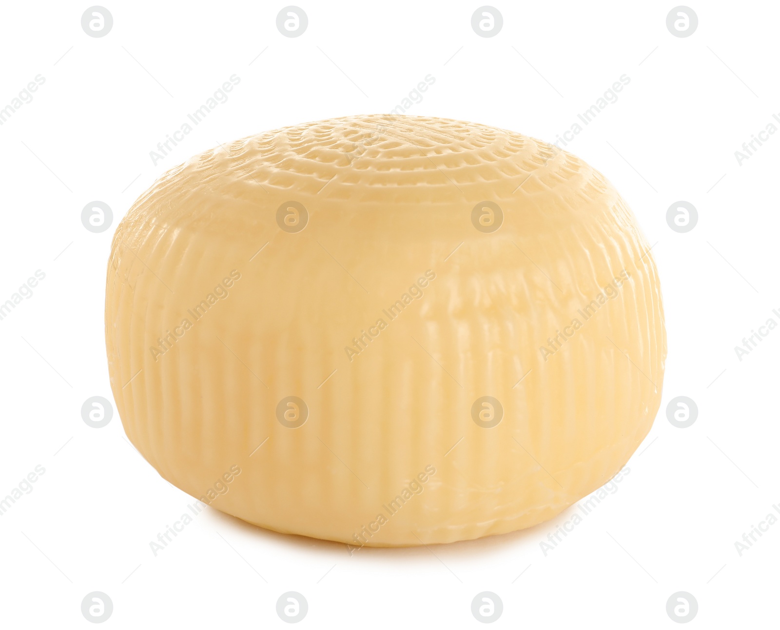 Photo of Head of tasty fresh cheese on white background