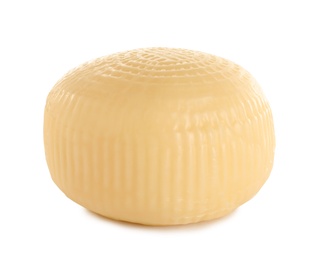 Head of tasty fresh cheese on white background