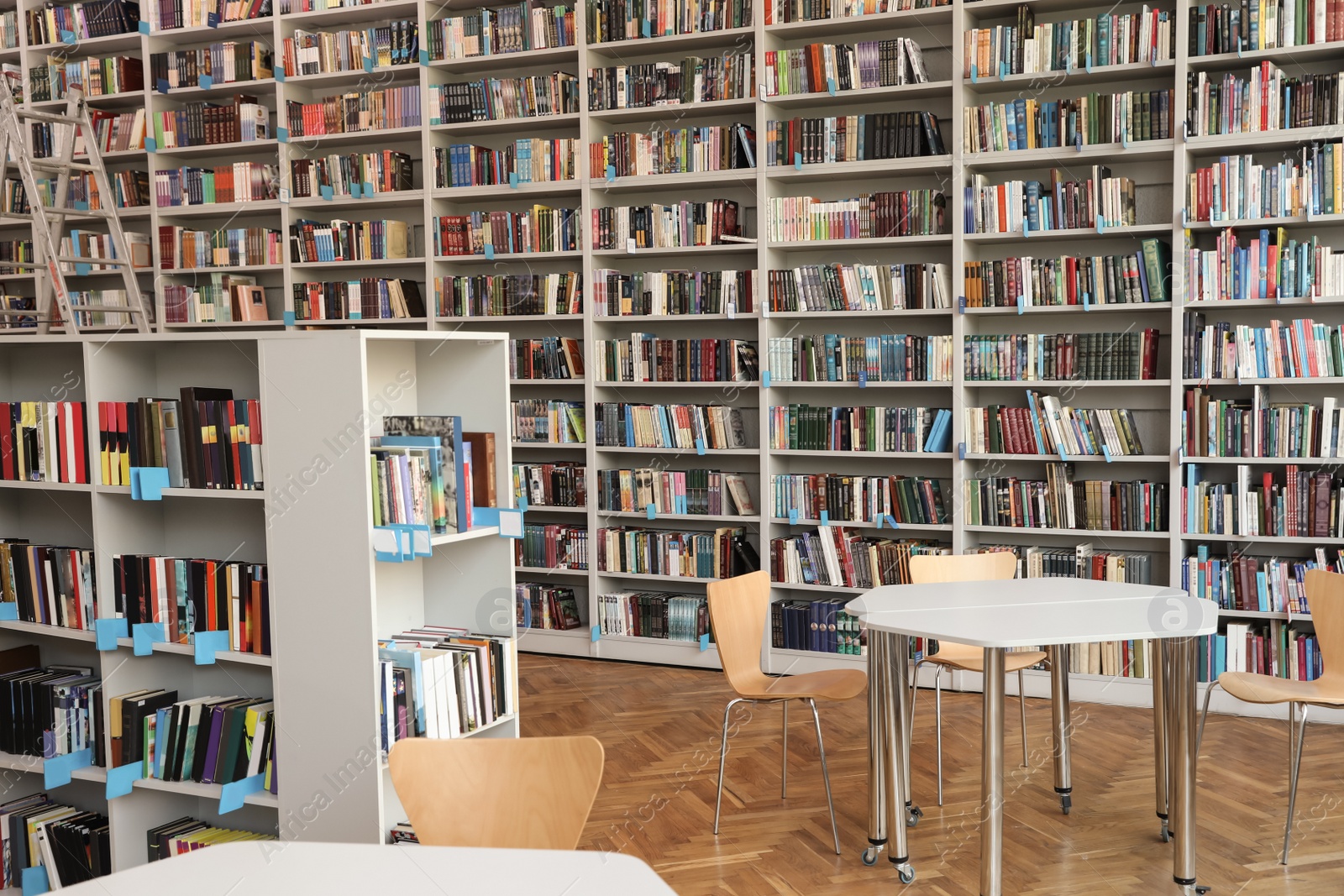 Photo of View of bookshelves and tables in library