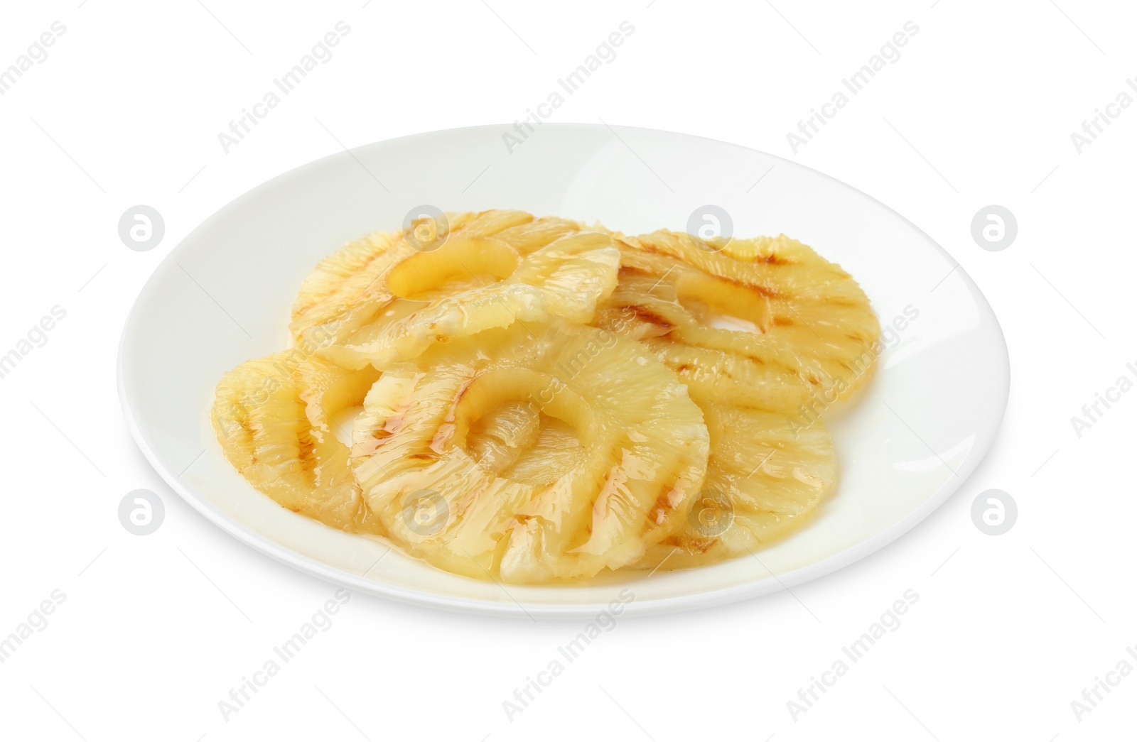 Photo of Tasty grilled pineapple slices isolated on white