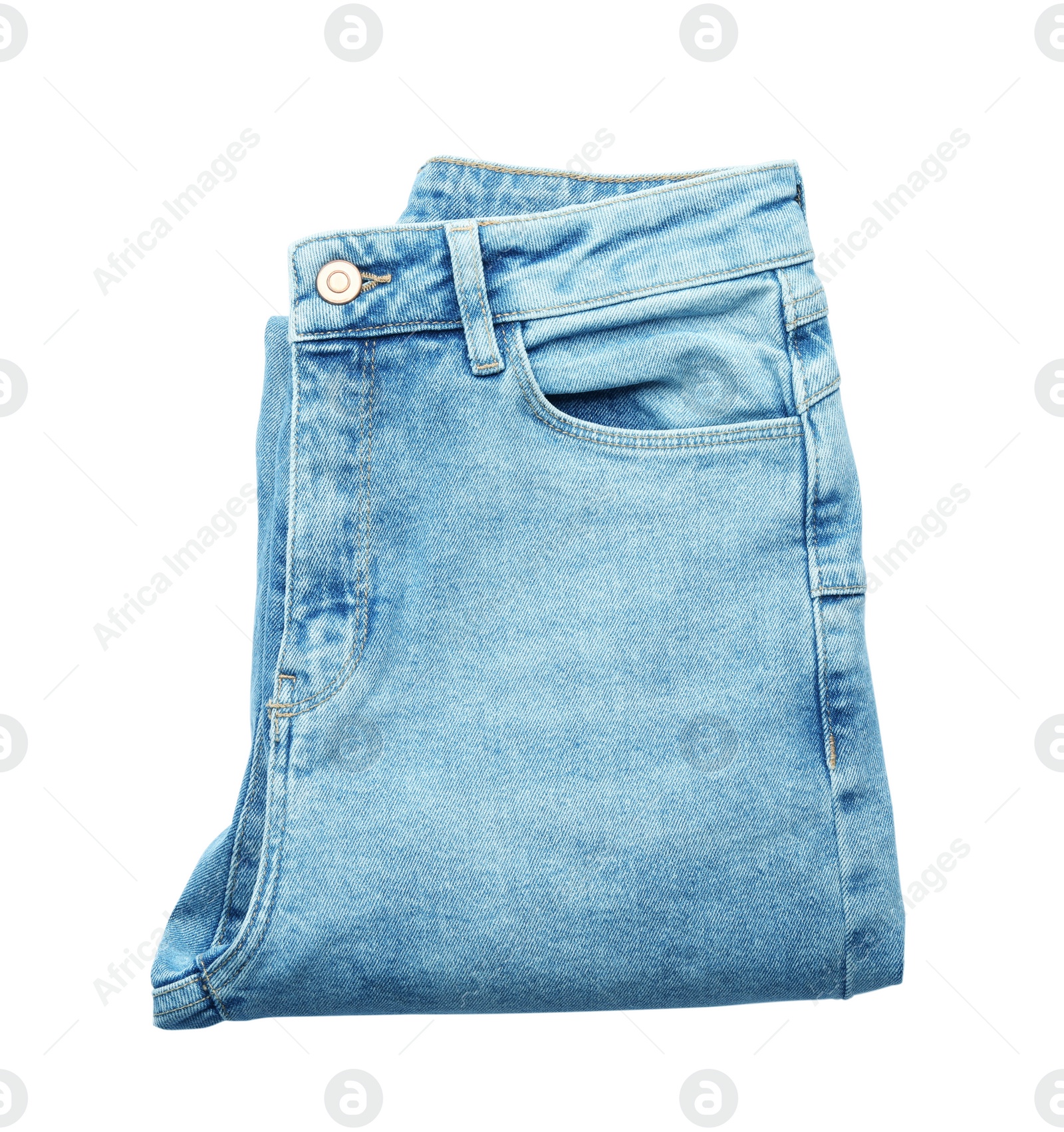 Photo of Stylish jeans isolated on white, top view