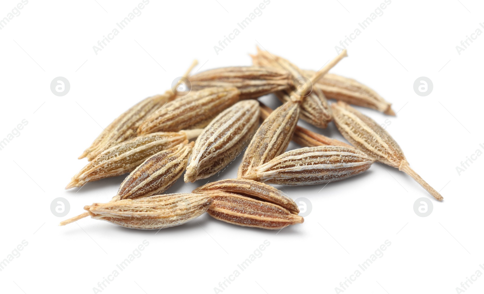 Photo of Heap of aromatic caraway (Persian cumin) seeds isolated on white