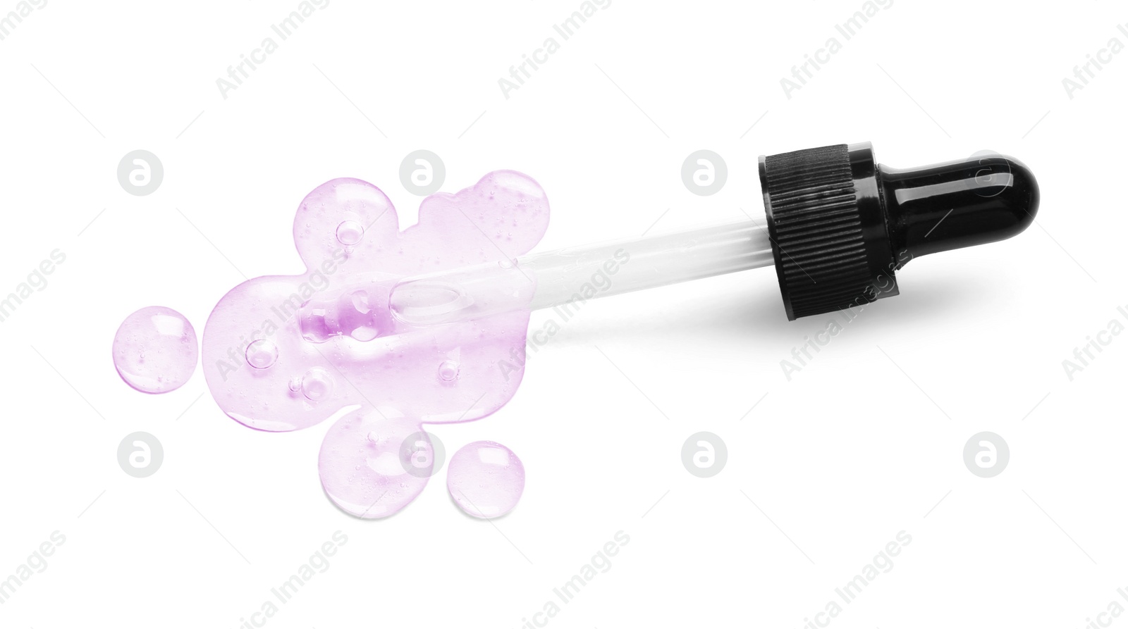 Image of Dropper with serum on white background, top view. Skin care product