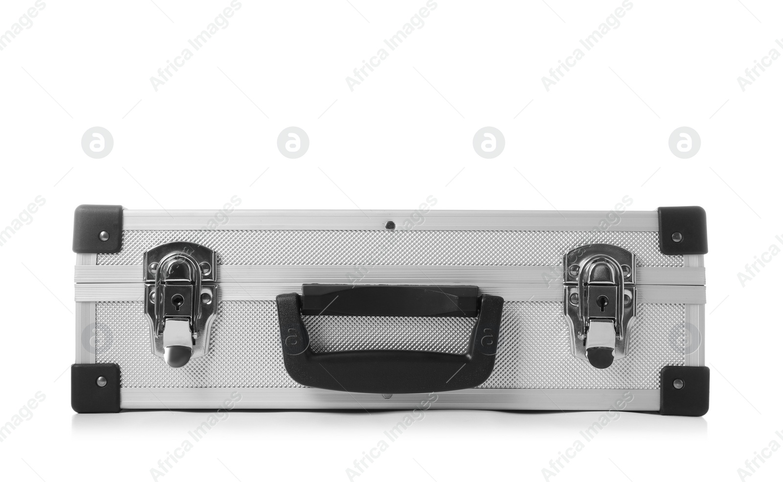 Photo of Stylish aluminum hard case on white background