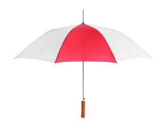 Photo of One open colorful umbrella isolated on white