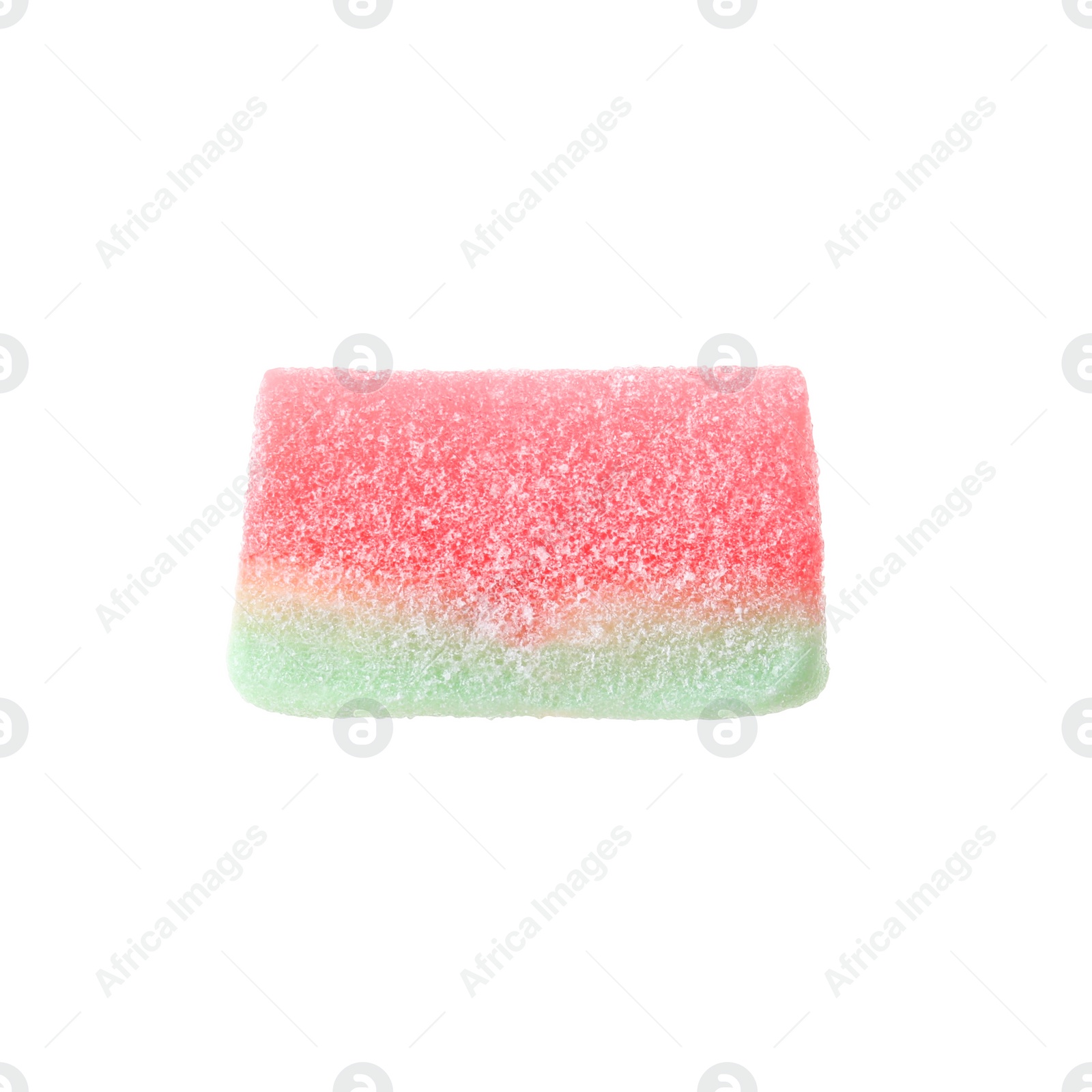 Photo of Sweet jelly watermelon candy on white background