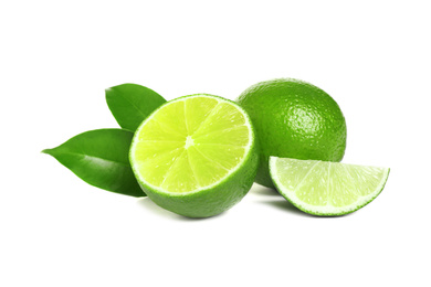 Photo of Fresh ripe green limes isolated on white