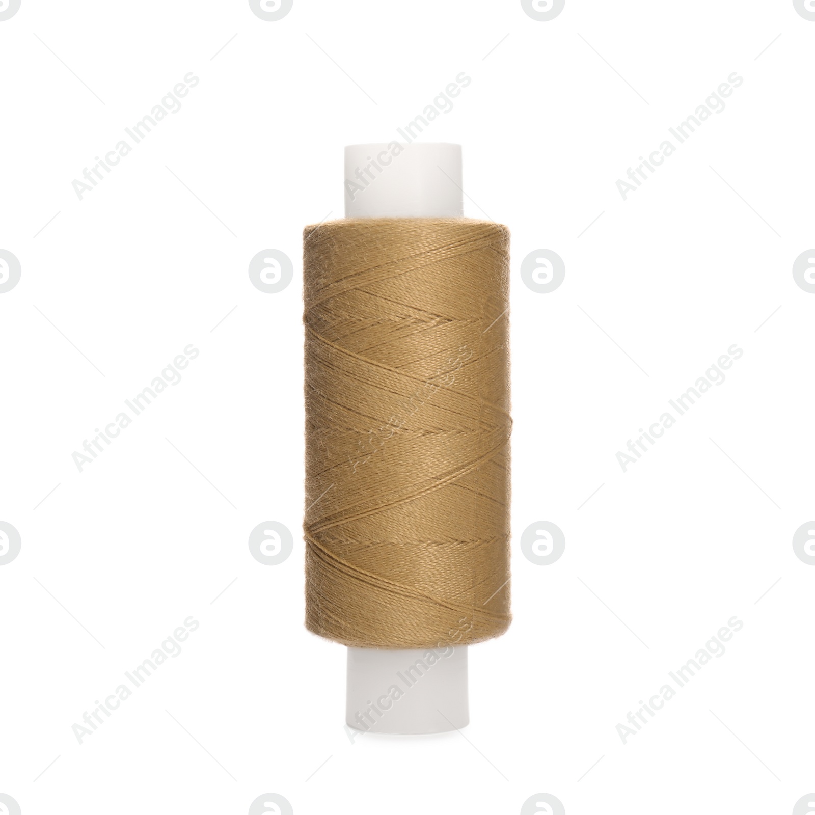 Photo of Spool of dark beige sewing thread isolated on white