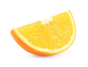 Photo of Citrus fruit. Slice of fresh orange isolated on white