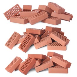Image of Set of red brick heaps on white background