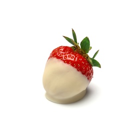 Photo of Delicious chocolate covered strawberry on white background